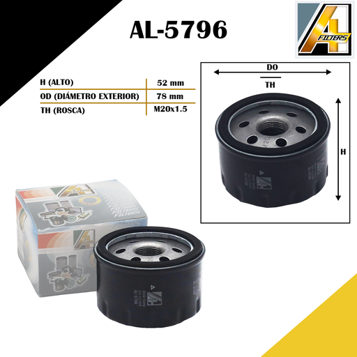 [AL-5796] FILTRO DE ACEITE MEGANE/TWINGO/CLIO/LOGAN/LAGUNA/SYMBOL/SCENIC/KANGOO