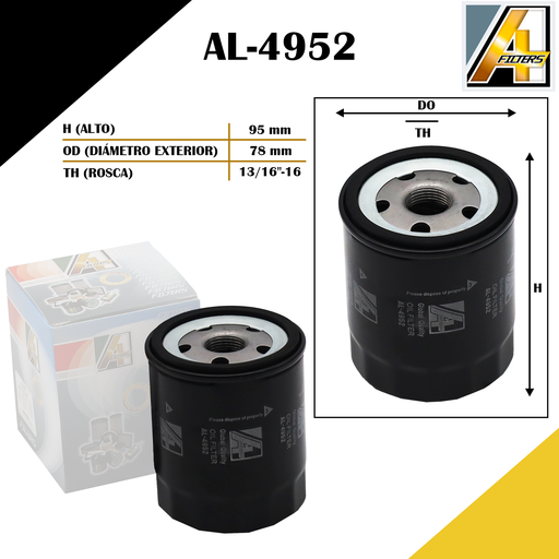 [AL-4952] FILTRO DE ACEITE CHEV. SILVERADO 99/11/ TRAIL BLAZER 03/08/ CAVALIER Z24/ AVALANCHE/ C-3500 /HUMMER H2 /LAND ROVER FREELANDER 99/05