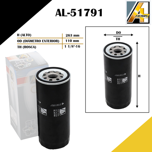[AL-51791] FILTRO DE ACEITE CATERPILLAR/MACK/KODIAK/FREIGHTLINER M2 (AL-49)A