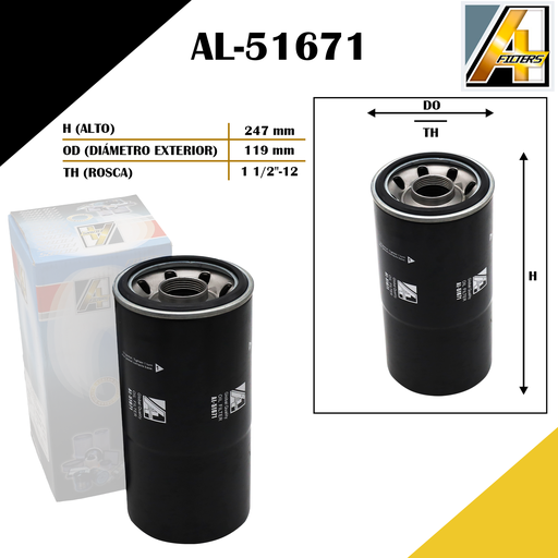 [AL-51671] FILTRO DE ACEITE S.BRIGADDIER/FREGHTLINER/KENWORTH/ ENCAVA BUS 3100 03/05 /ENT-2000 1999