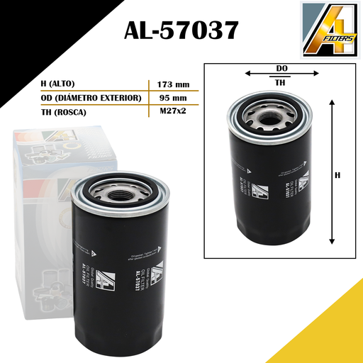 [AL-57037] FILTRO DE ACEITE IVECO EUROCARGO/CASE/FOTON/BLUE BIRD BUSES/CUMMINS/FREIGHTLINER/NEW HOLLAND