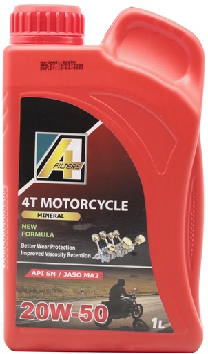 [4 STROKE 20W-50-MN-SN] ACEITE A1 4 TIEMPOS SAE 20W-50 SN JASO MA2 - 12x1L